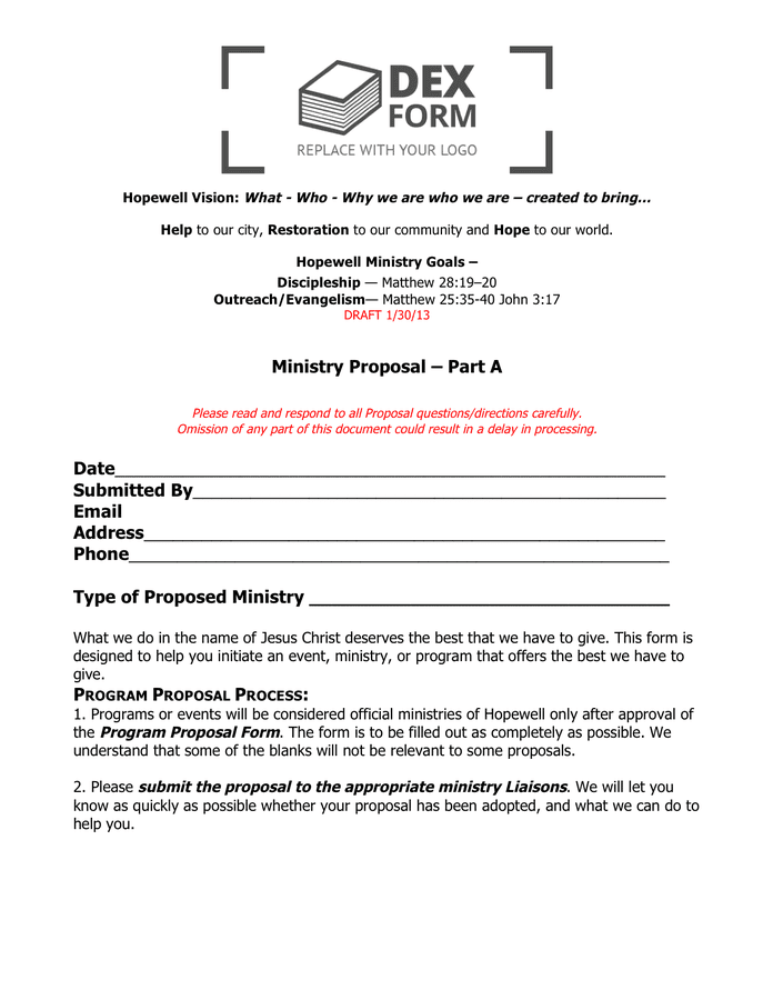 Ministry proposal form part a in Word and Pdf formats