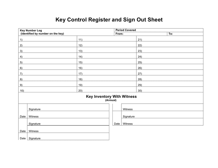 Key Control Register And Sign Out Sheet In Word And Pdf Formats Key Control Register And Sign Out Sheet In Word And Pdf Formats
