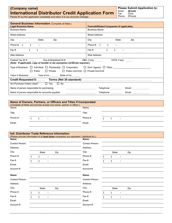 Credit Application Form download free documents for PDF Word and Excel