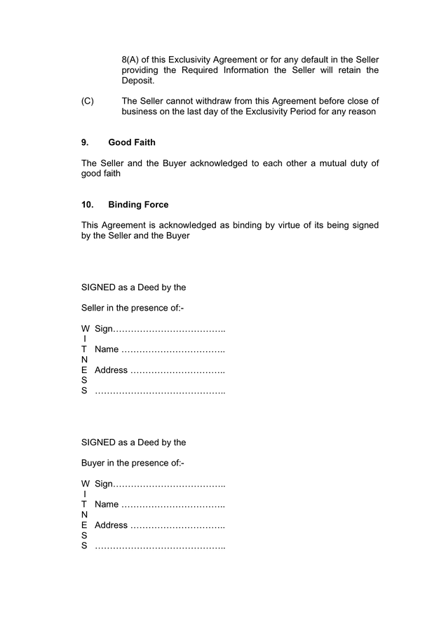 Exclusivity agreement template in Word and Pdf formats page 4 of 5