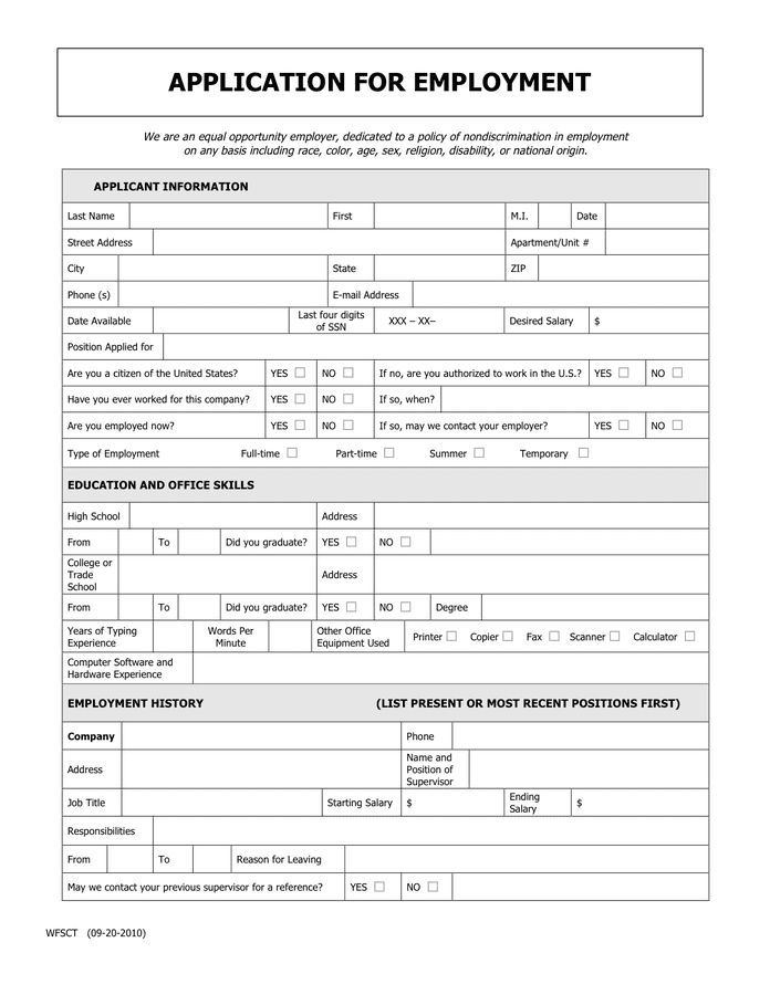 Application For Employment Template Word 3001