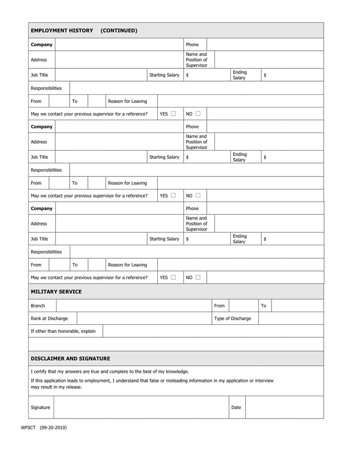 Application for employment form in Word and Pdf formats - page 2 of 2