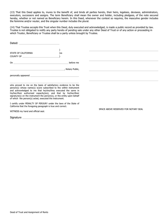 plc assignment of rent deposit deed