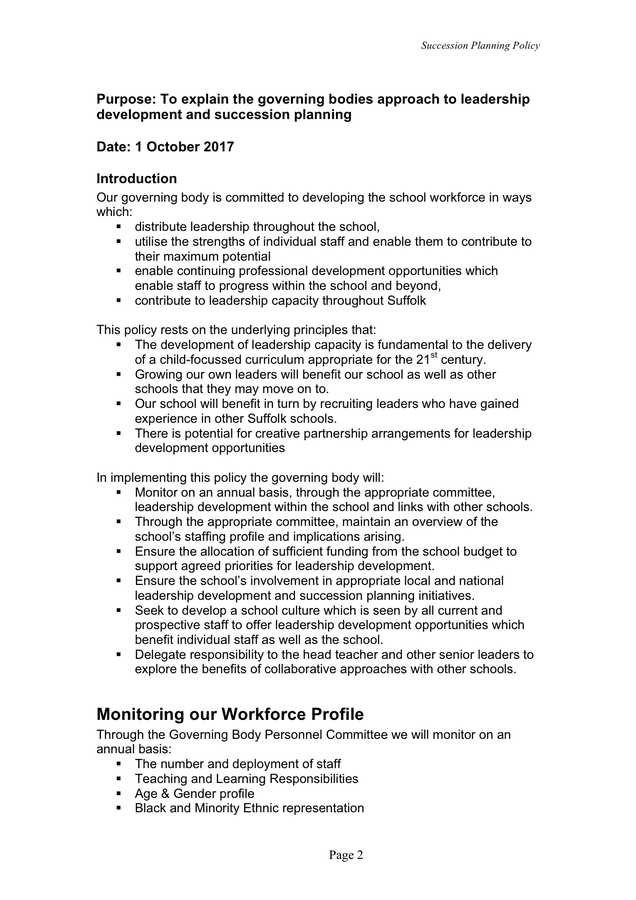 School succession planning policy in Word and Pdf formats - page 2 of 4