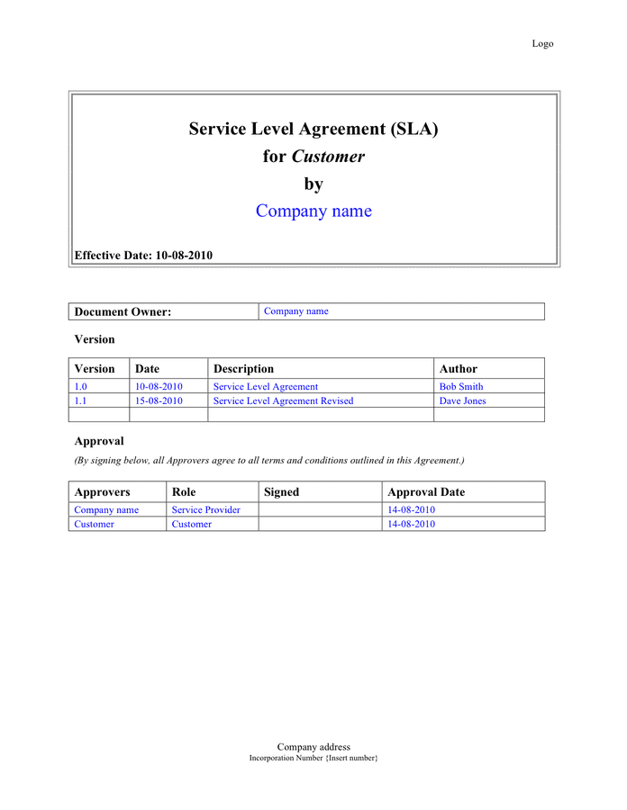 Service Level Agreement sla Template In Word And Pdf Formats