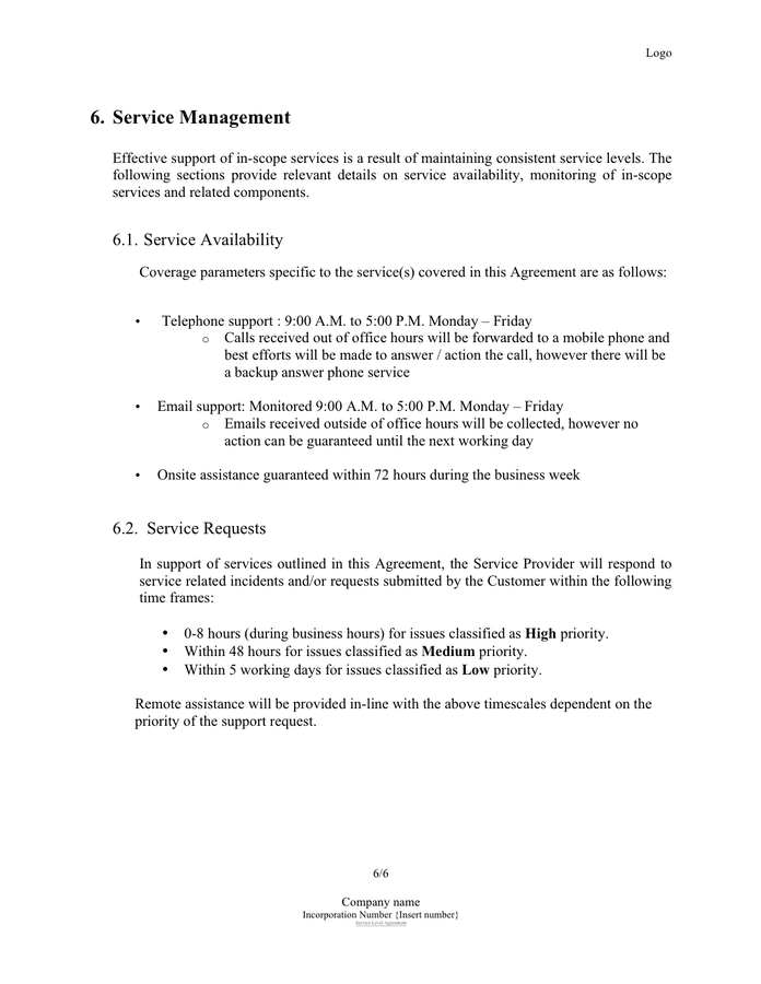 Service level agreement (sla) template in Word and Pdf formats - page 6 ...