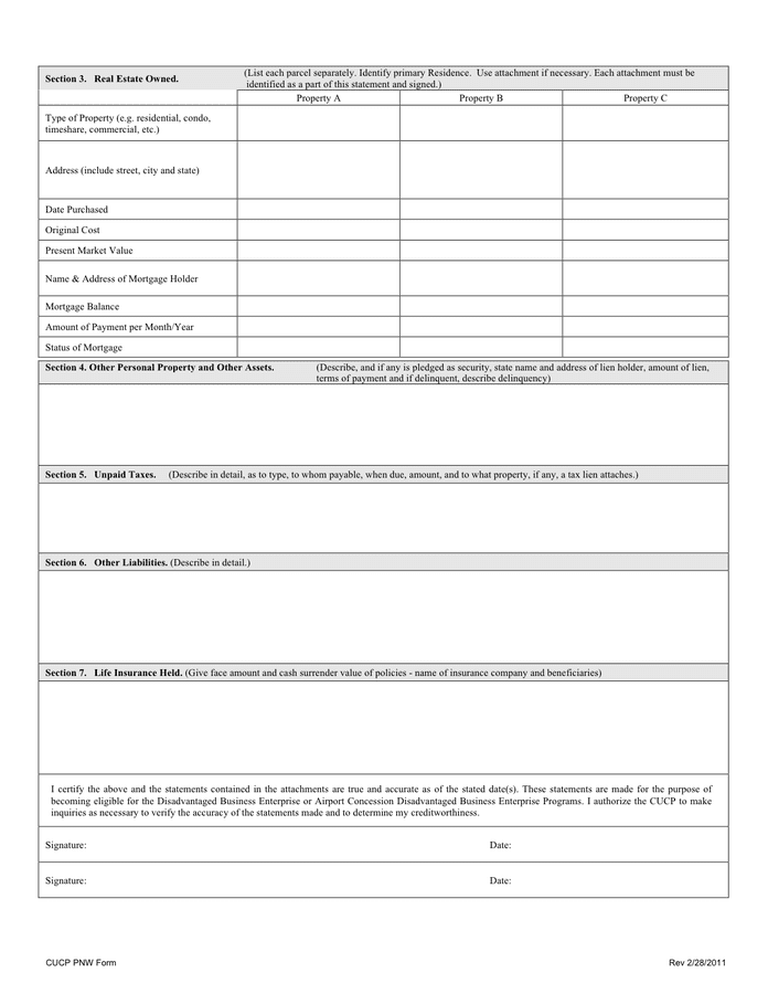 Personal financial statement form in Word and Pdf formats - page 2 of 4