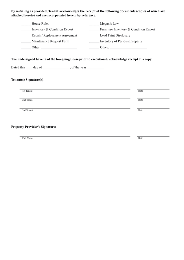 rental agreement for a room contract in word and pdf formats page 2 of 2