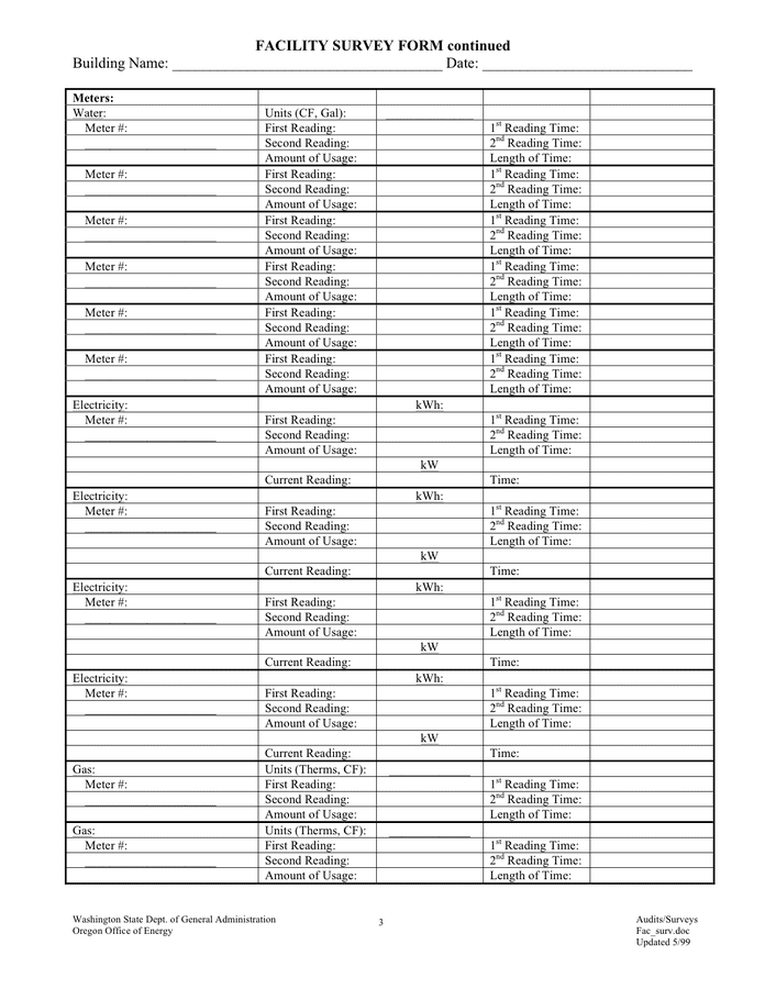 Facility survey form in Word and Pdf formats - page 3 of 3