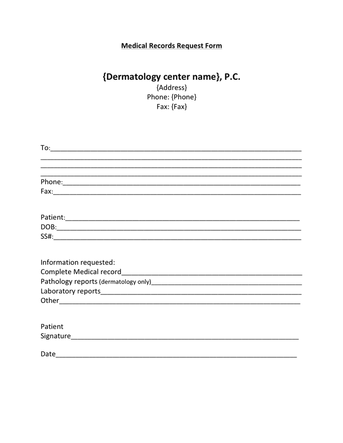 Medical Records Request Form In Word And Pdf Formats