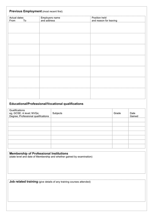 Job application form in Word and Pdf formats - page 2 of 6