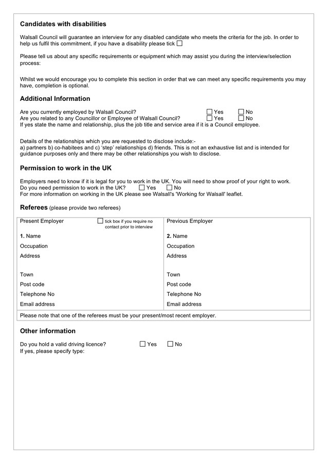 Job application form in Word and Pdf formats - page 3 of 6