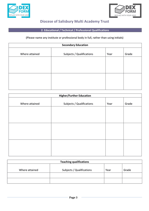 Church job application form in Word and Pdf formats - page 3 of 10