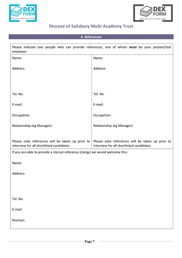 Church job application form in Word and Pdf formats - page 7 of 10