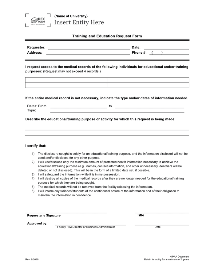 University Training and Education Request Form in Word and Pdf formats