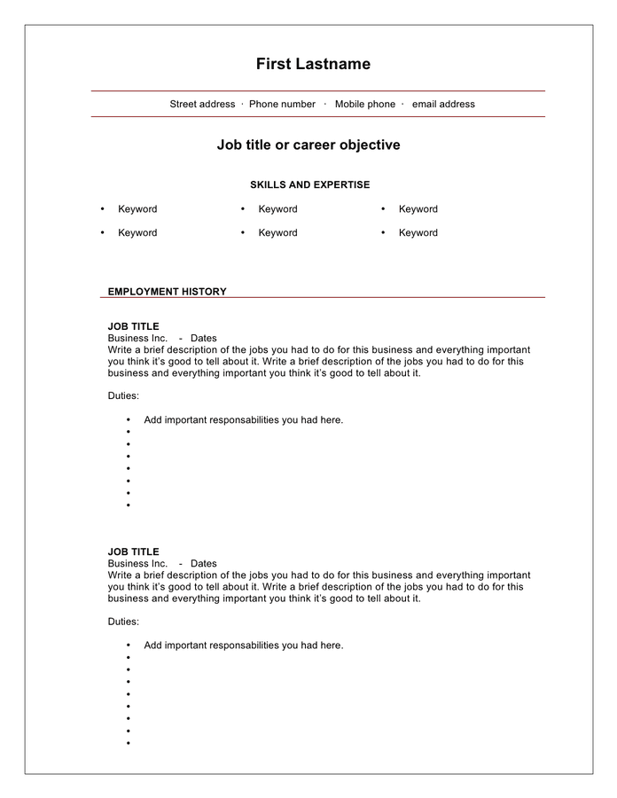 Blank Cv Template In Word And Pdf Formats