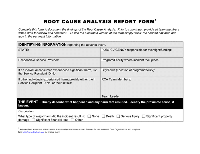 Root Cause Analysis Report Form In Word And Pdf Formats