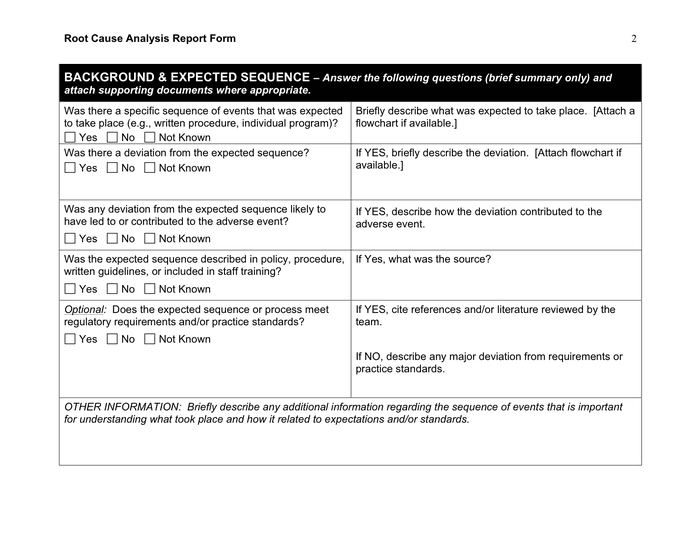 Root cause analysis report form in Word and Pdf formats - page 2 of 7