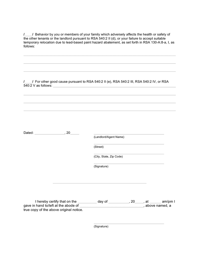 Eviction notice template in Word and Pdf formats - page 2 of 2