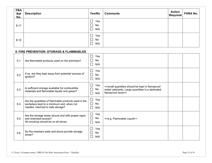 Fire risk assessment checklist in Word and Pdf formats - page 12 of 16