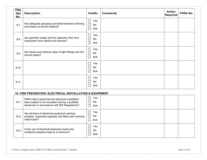 Fire risk assessment checklist in Word and Pdf formats - page 13 of 16