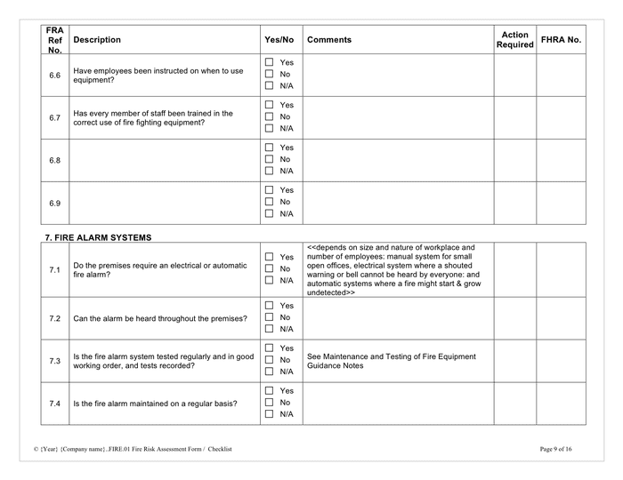 Fire risk assessment checklist in Word and Pdf formats - page 9 of 16