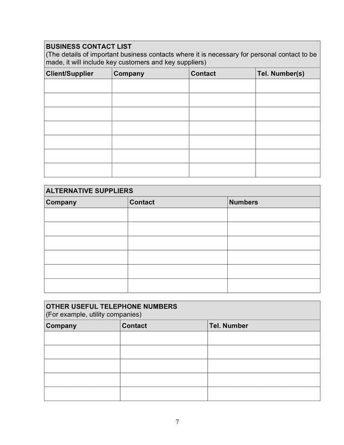 Business continuity plan in Word and Pdf formats - page 7 of 10