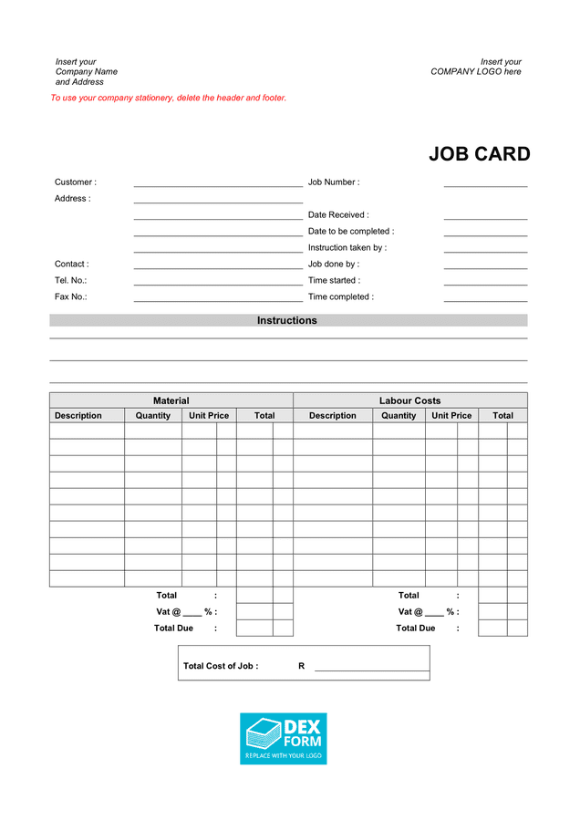 Job card template preview