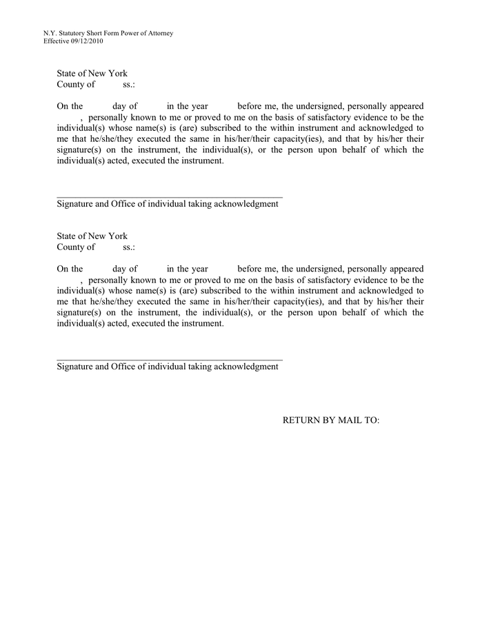 Power of attorney New York statutory short form in Word and Pdf formats