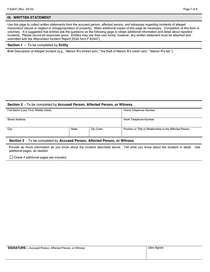 Misconduct Incident Report F in Word and Pdf formats - page 7 of 8