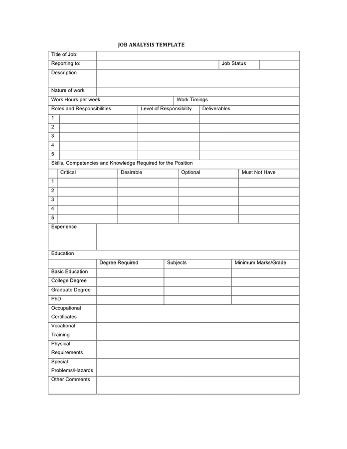 Job Analysis Template In Word And Pdf Formats