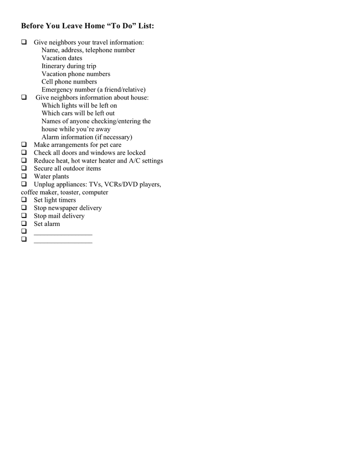 Disney vacation packing list in Word and Pdf formats - page 4 of 4