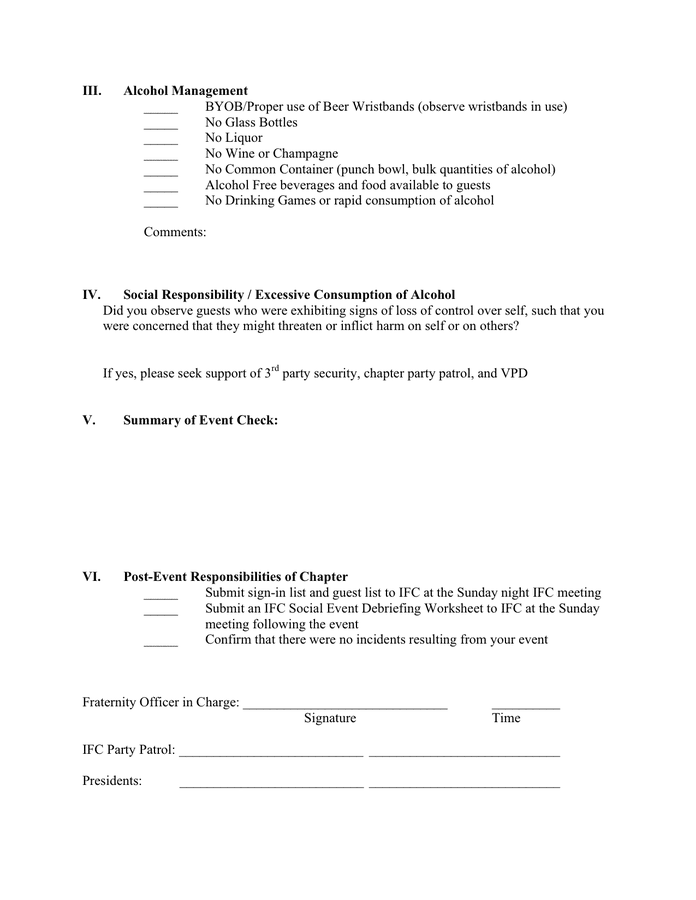 Party patrol checklist in Word and Pdf formats - page 2 of 3