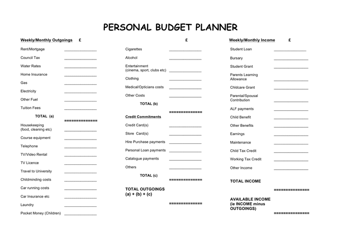 online personal budget planner