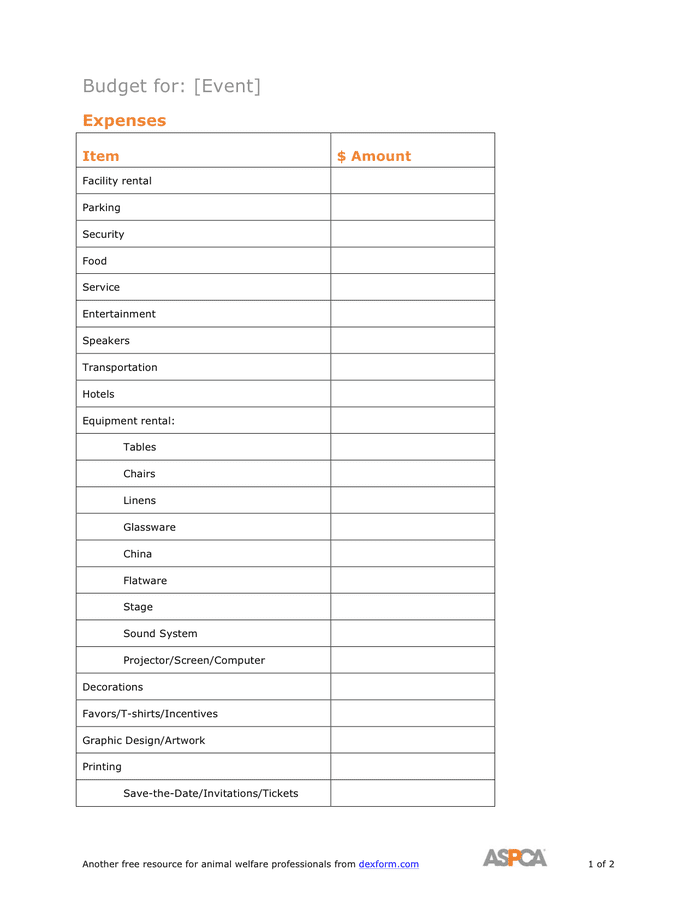 event planning budget template free download