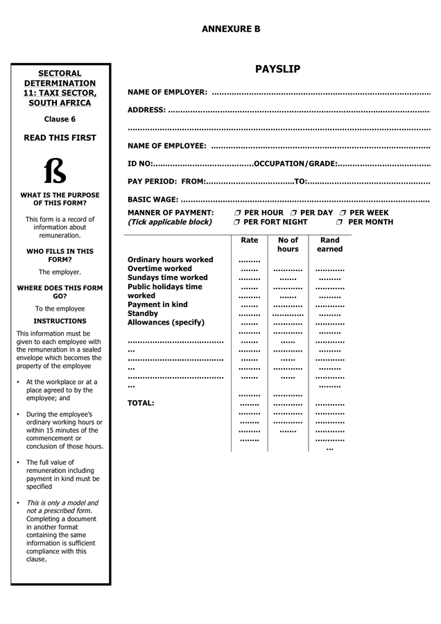 Payslip template in Word and Pdf formats