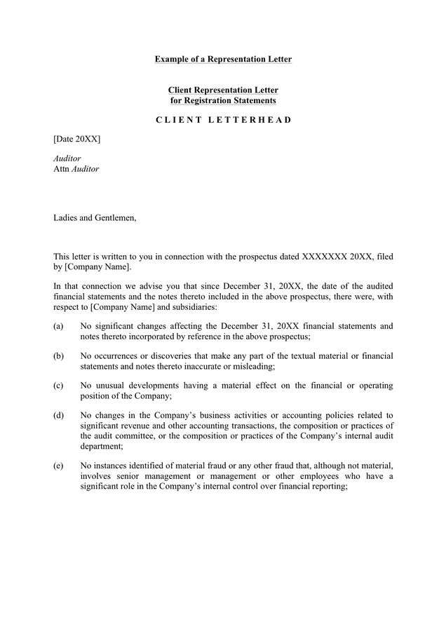 Letter Of Representation Template