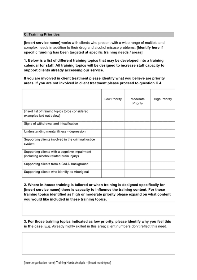 Training needs analysis template in Word and Pdf formats - page 6 of 7