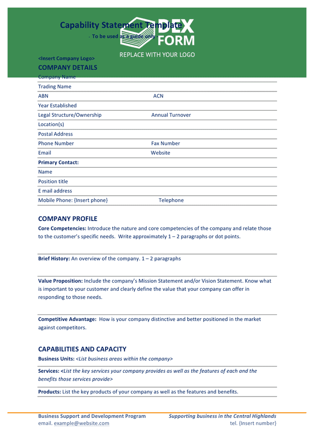 Capability statement template in Word and Pdf formats