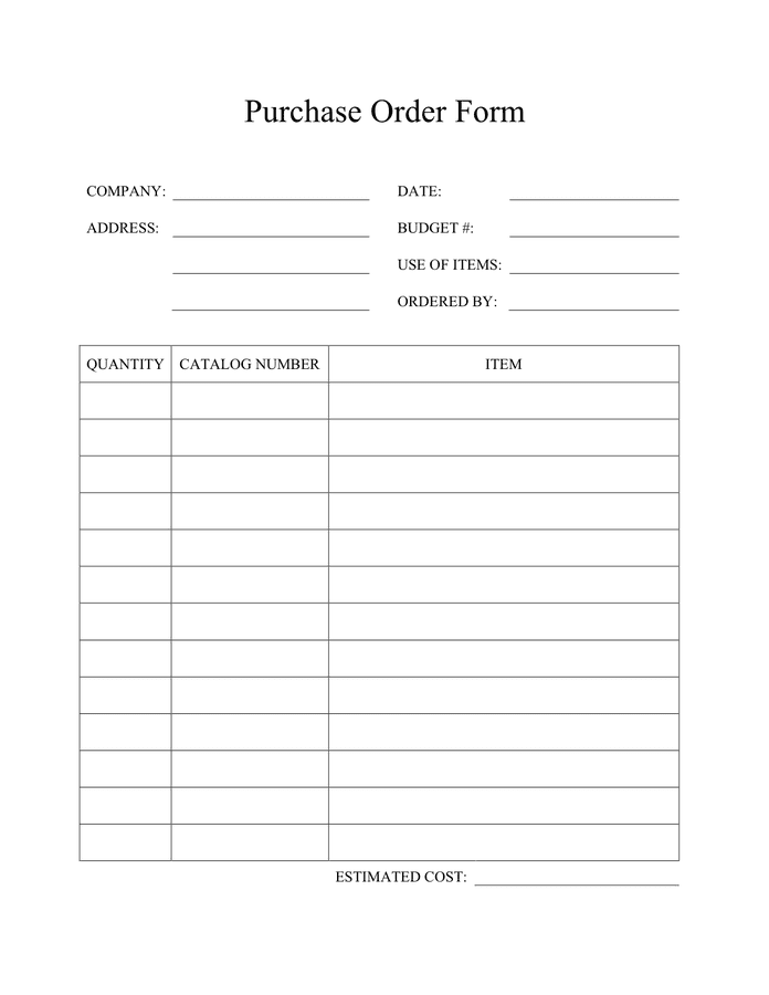 Purchase order form preview