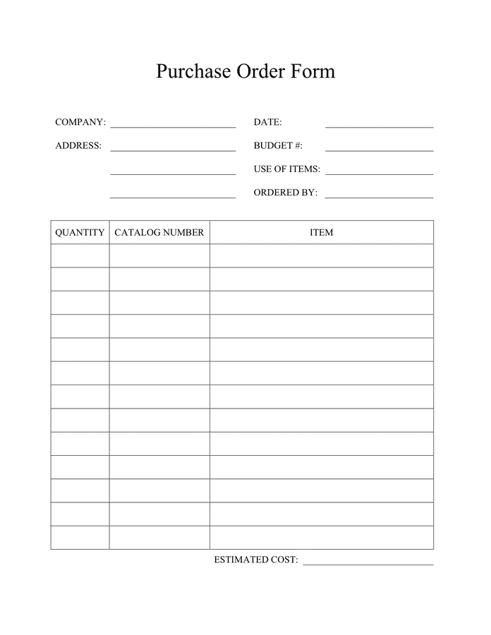 Purchase Order Template download free documents for PDF, Word and Excel