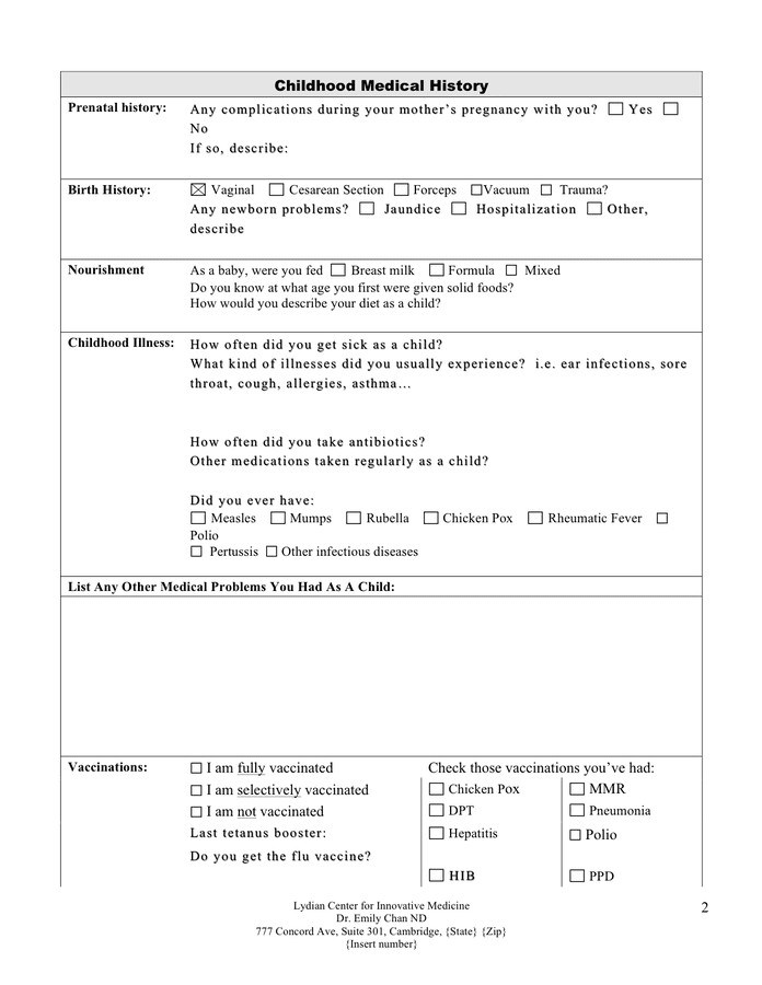 Health history questionnaire in Word and Pdf formats - page 2 of 11