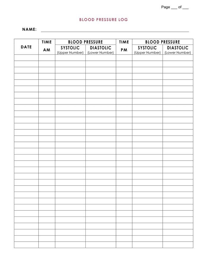 Blood Pressure Log In Word And Pdf Formats