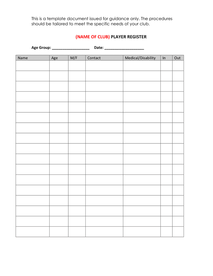 Attendance Register In Word And Pdf Formats Attendance Register In Word And Pdf Formats