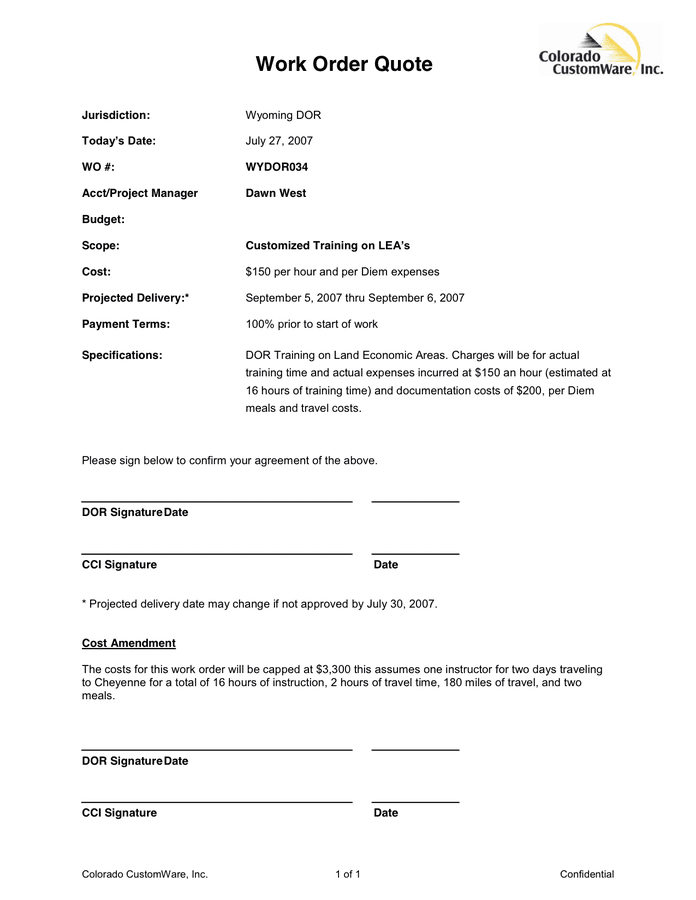 Work Order Template download free documents for PDF Word and Excel Work Order Template download free documents for PDF Word and Excel