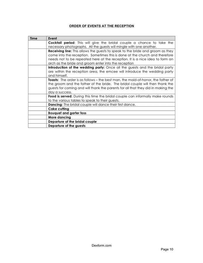 Wedding worksheets in Word and Pdf formats - page 10 of 21