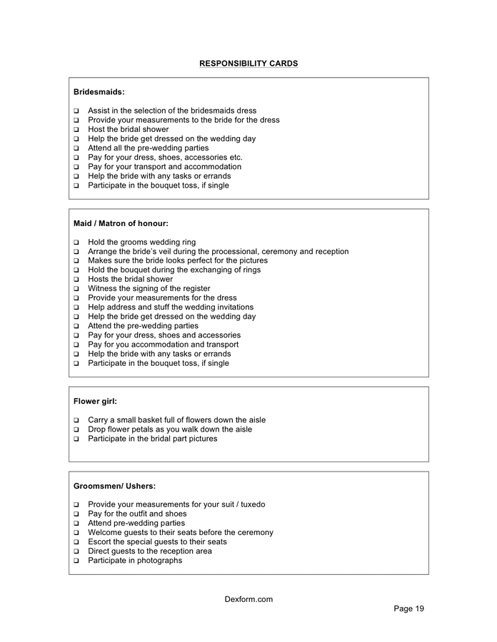 Wedding worksheets in Word and Pdf formats - page 19 of 21