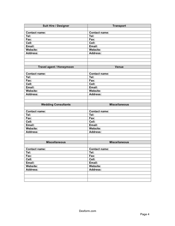 Wedding worksheets in Word and Pdf formats - page 4 of 21