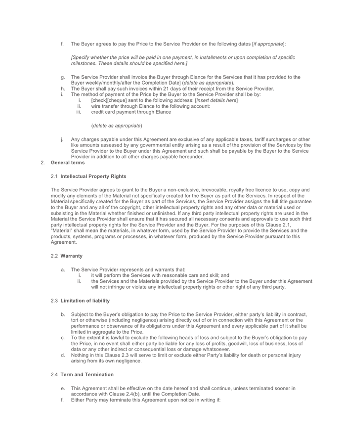 Standard services agreement in Word and Pdf formats - page 2 of 4