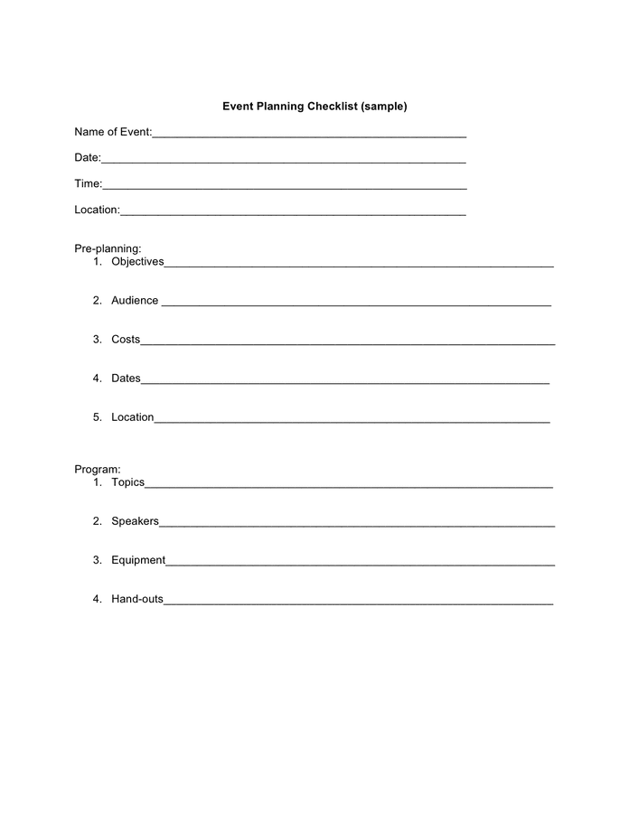 Event Planning Checklist - Download Free Documents For Pdf, Word And Excel